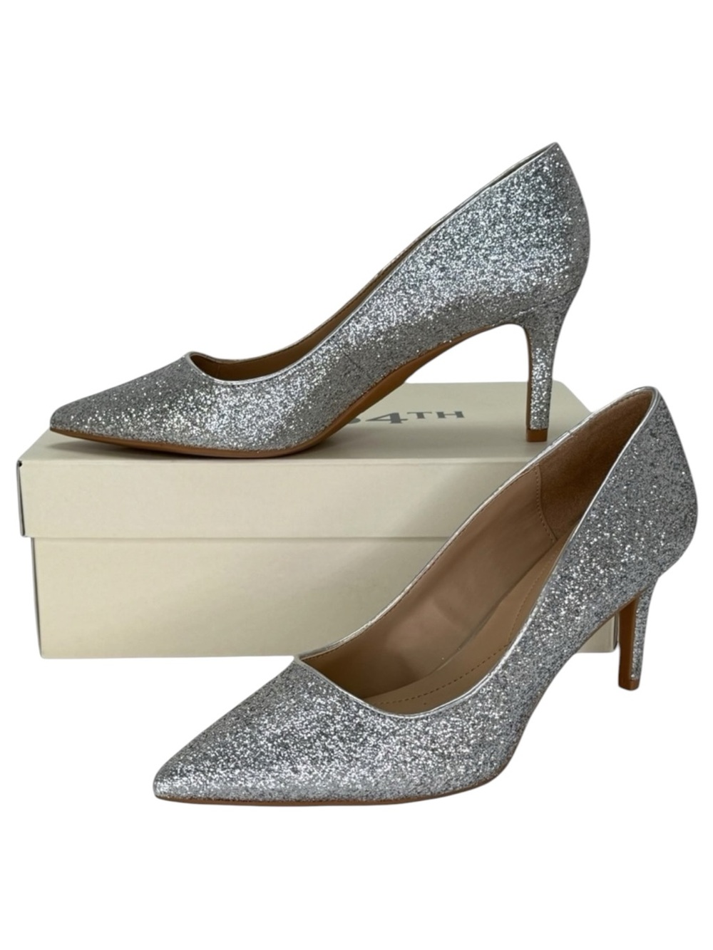ON 34th Jeules Silver Glitter Womens Heels Size 8M